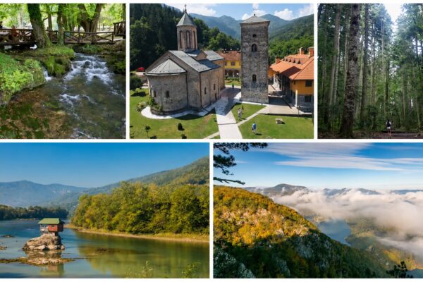 Kolaž prirodnih i kulturnih destinacija za odmor na Balkanu