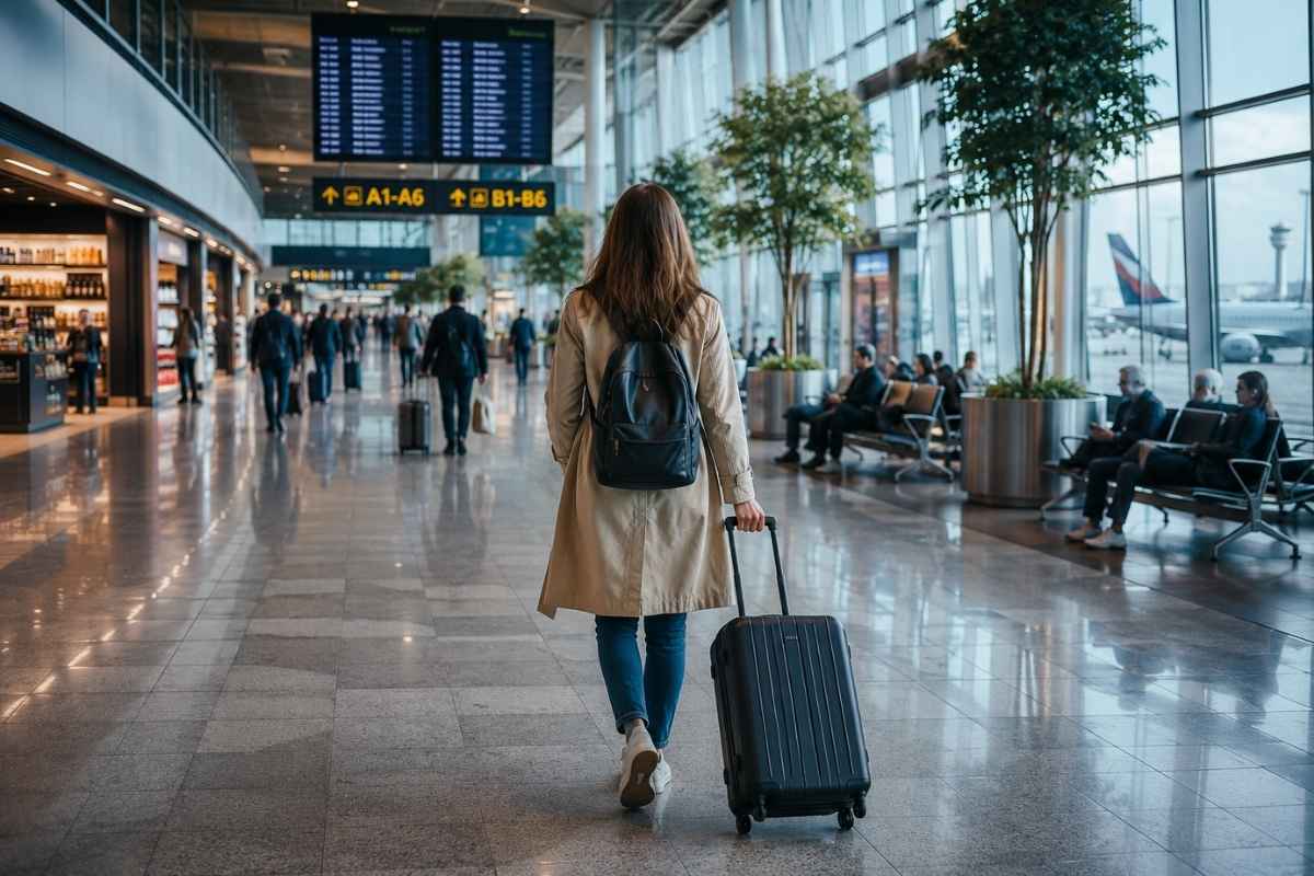 devojka šeta sa koferom po aerodromu